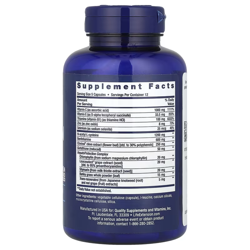 Life Extension Anti-Alcohol Vitamin B1 acetyl cysteine Benfotiamine milk thistle Glutathione 60 Caps - Galeri