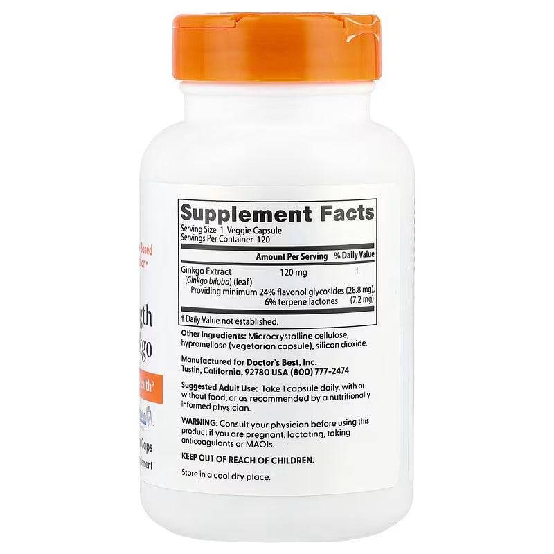 Doctor's Best Extra Potency Ginkgo Biloba 120 mg 120 Plant-Based Capsules - Galeri