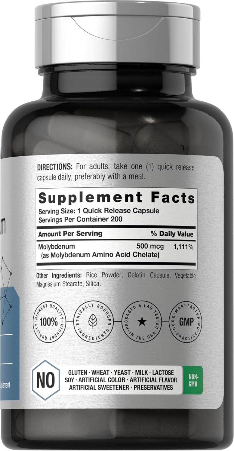 Horbaach Molybdenum Amino Acid Chelate 500mcg 200 Caps - Galeri