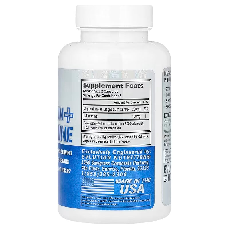Evlution Nutrition Magnesium + L-Theanine - Natural Relaxation & Focus Support 90 Caps - Galeri