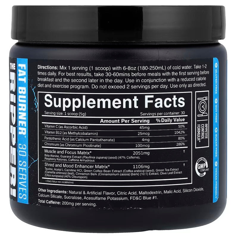 JNX Sports The Ripper! Fat Burner Pre-Workout Blue Raspberry 150 g - Galeri