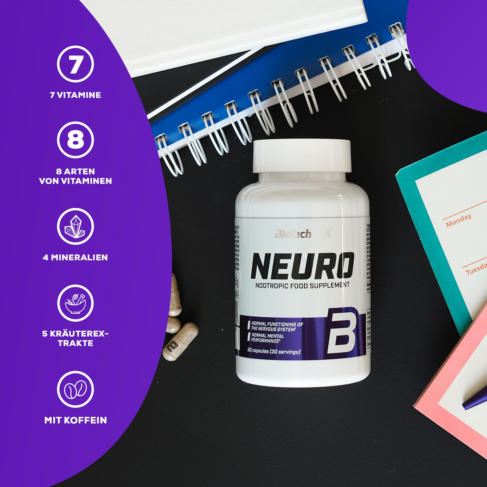 BioTech USA Neuro Vitamin nootropik+nootropics (Bacopa+Ginkgo biloba+Green tea+Niacin) 60 caps - Galeri