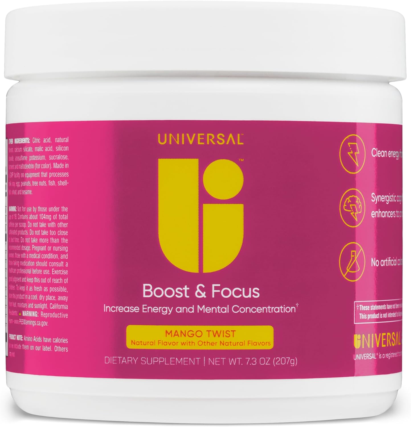 Universal U Boost & Focus Powder Energy and Cognitive B12 Niacin Choline L-Tyrosine Huperzine Beta Alanin Citrulline