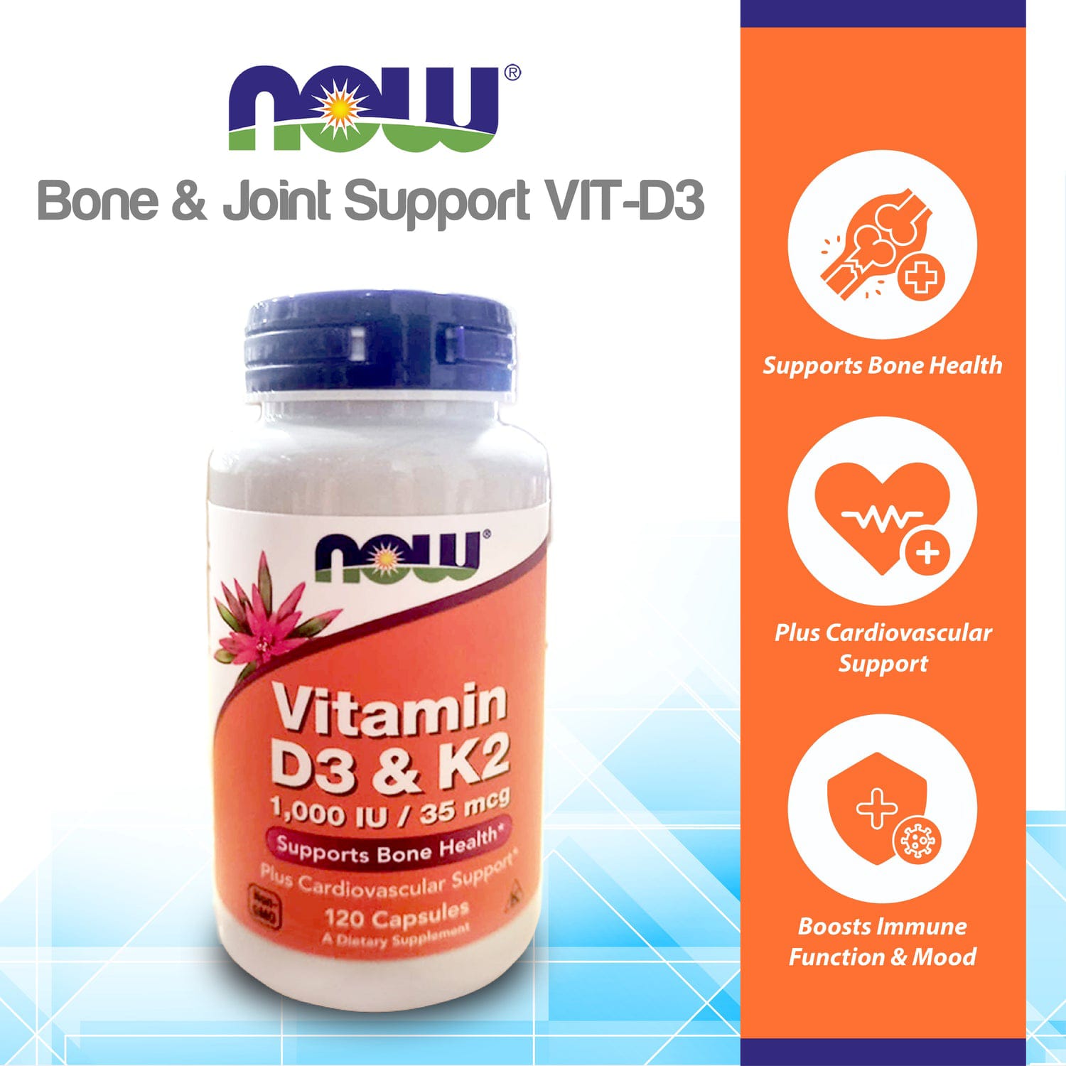 NOW Foods Vitamin D3 K2 35 mcg 120 Capsules