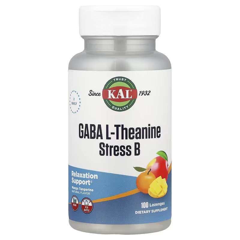 KAL GABA L-Theanine Stress B 12 Thiamine Folate Brain & Cognitive 100 Lozenges