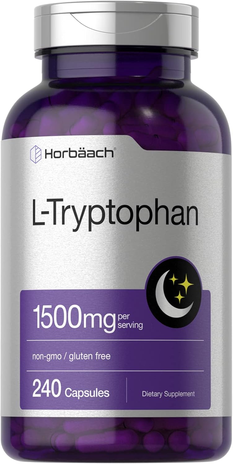 Horbäach L Tryptophan 1500mg Capsules 240 Count | Nighttime Formula | Non-GMO, Gluten Free