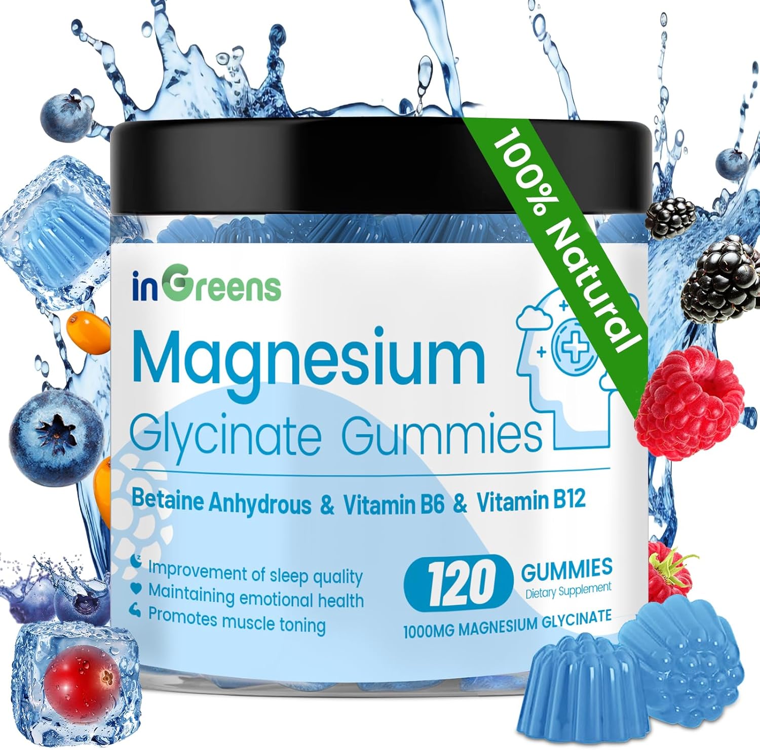 İngreens Magnesium Glycinate Betaine Sleep Relaxation & Focus Support 120 Gummies