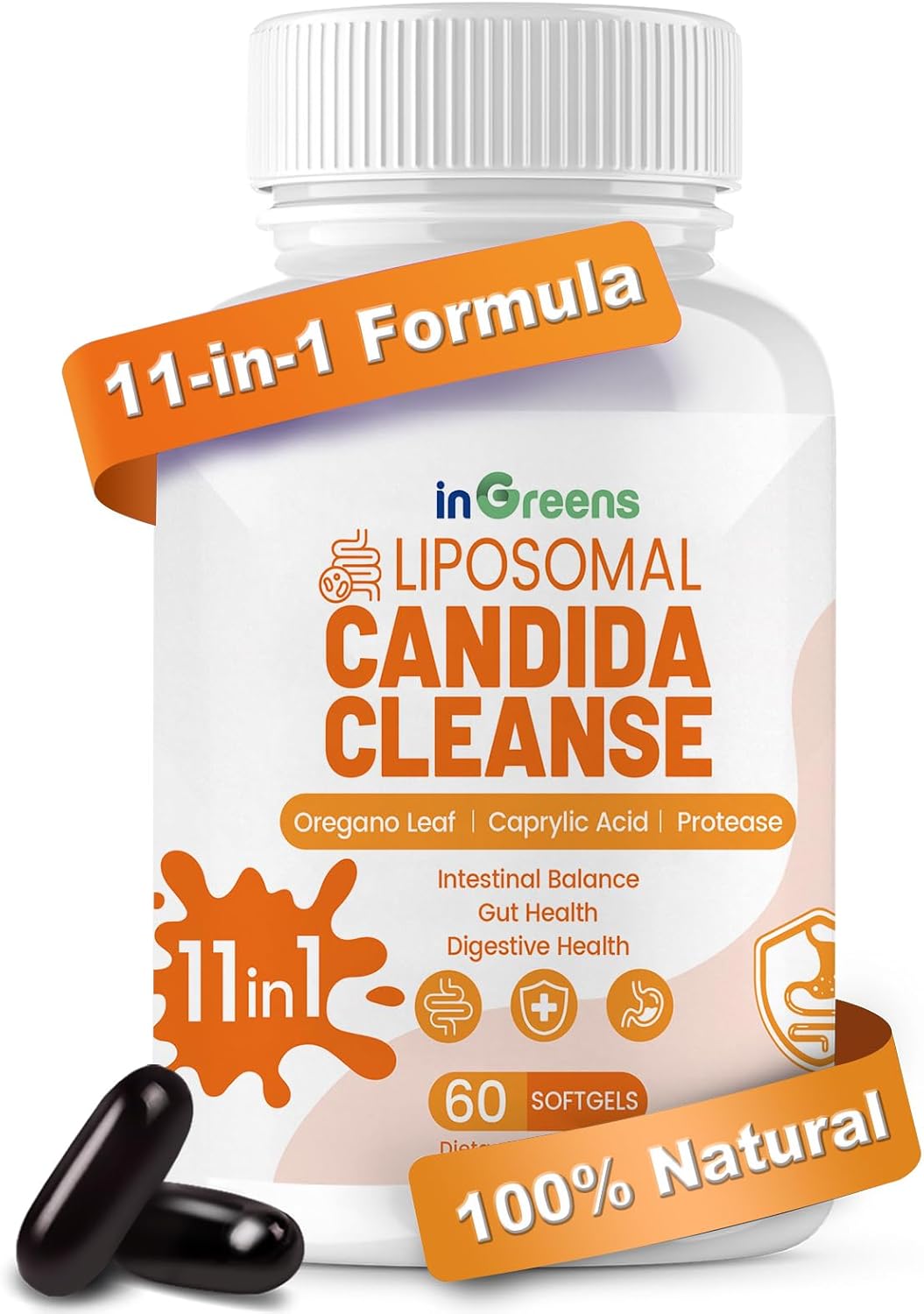inGreens Candida Cleanse Detox for Women & Men Probiotics Digestive 60 Softgels