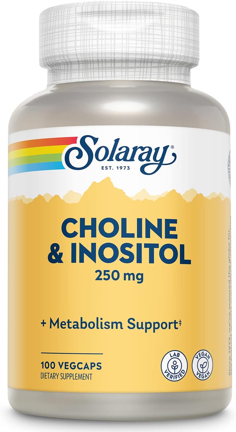 SOLARAY Choline & Inositol 250 mg Healthy Fat Metabolism, Brain Support 100 VegCaps