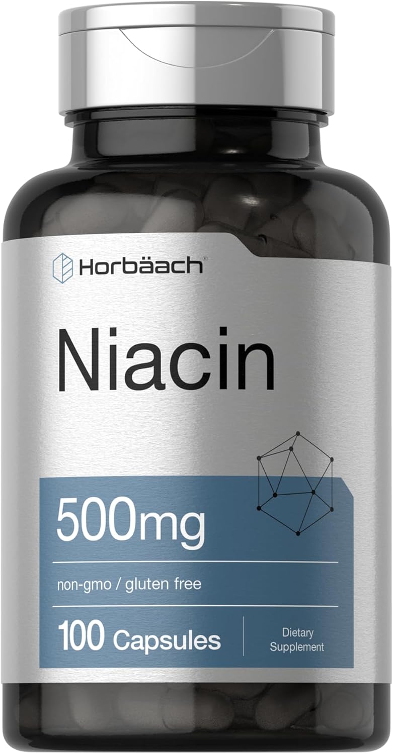 Horbäach Niacin with Flushing Vitamin B3 500mg 100 Caps