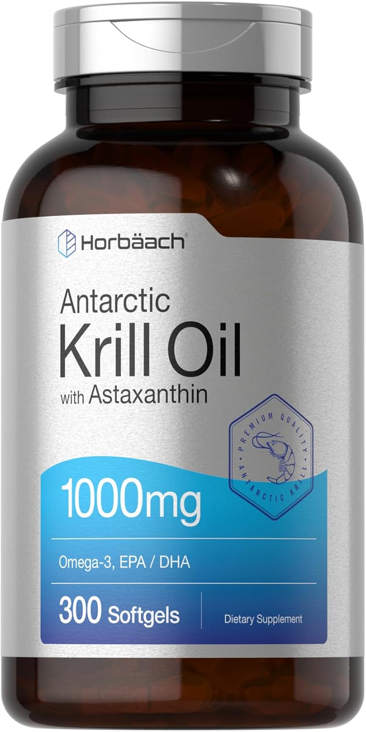 Horbäach Antarctic Krill Oil Omega 3 Astaxanthin EPA DHA 1000mg 300 Softgels