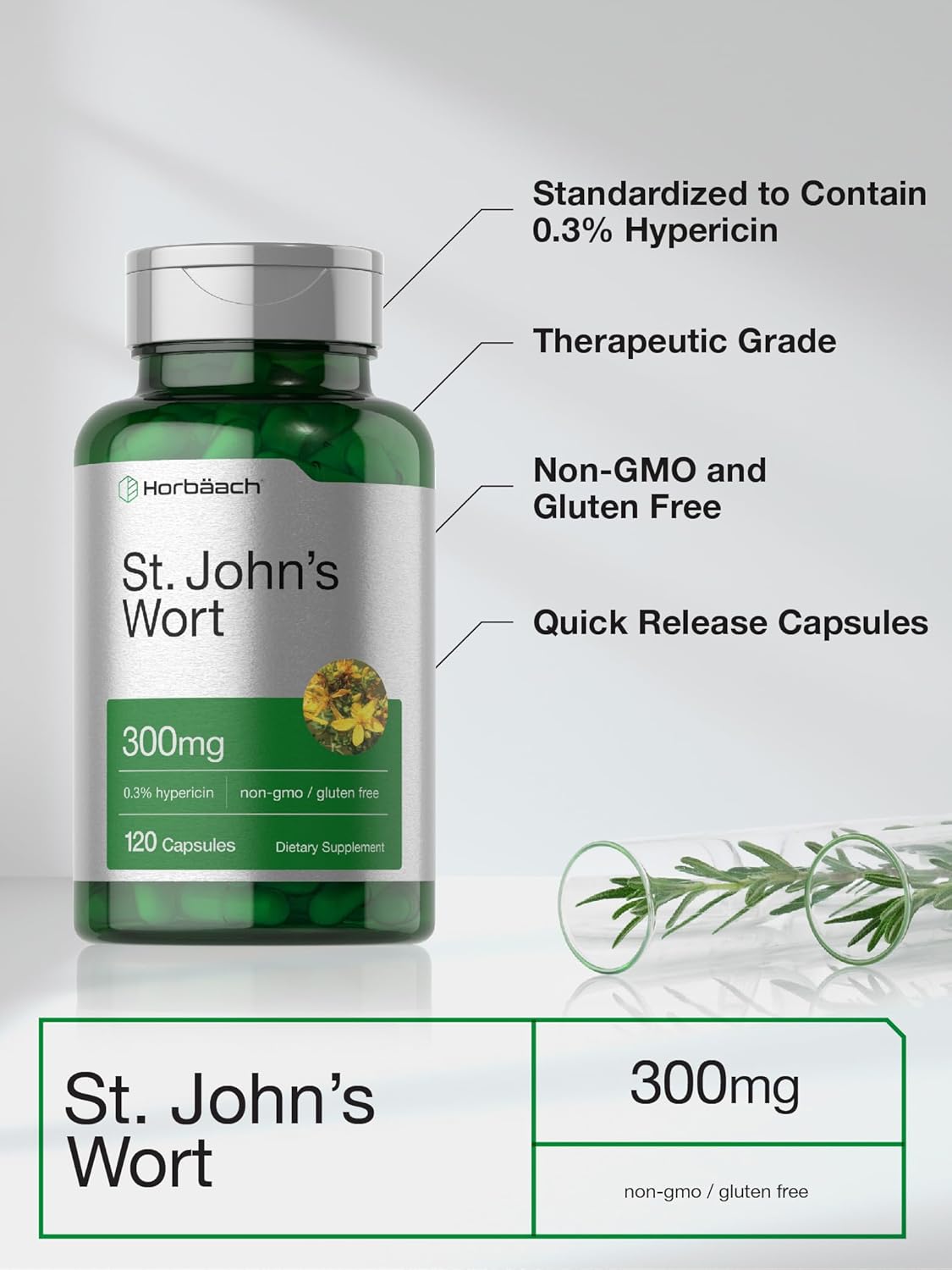 Horbäach St John's Wort Herbal Extract 300 mg 120 Caps