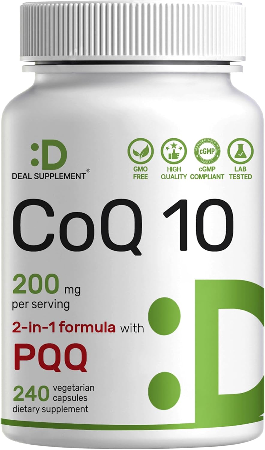 DEAL SUPPLEMENT CoQ10 with PQQ Bioavailable Coenzyme Q10 Energy & Brain Health 240 Veggie Caps