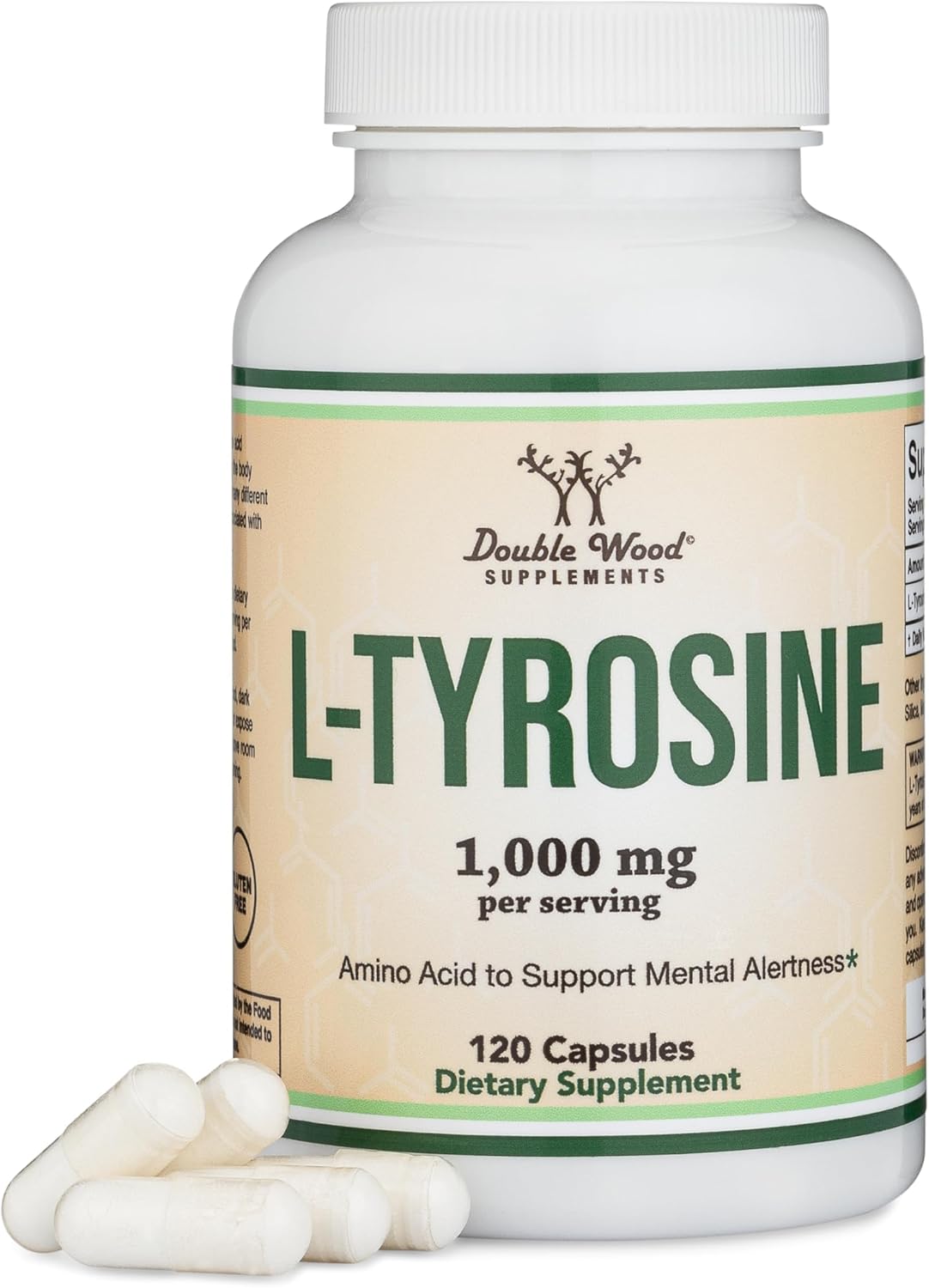 Double Wood L-Tyrosine Memory Attention and Focus Amino 1,000mg 120 Veggie Caps
