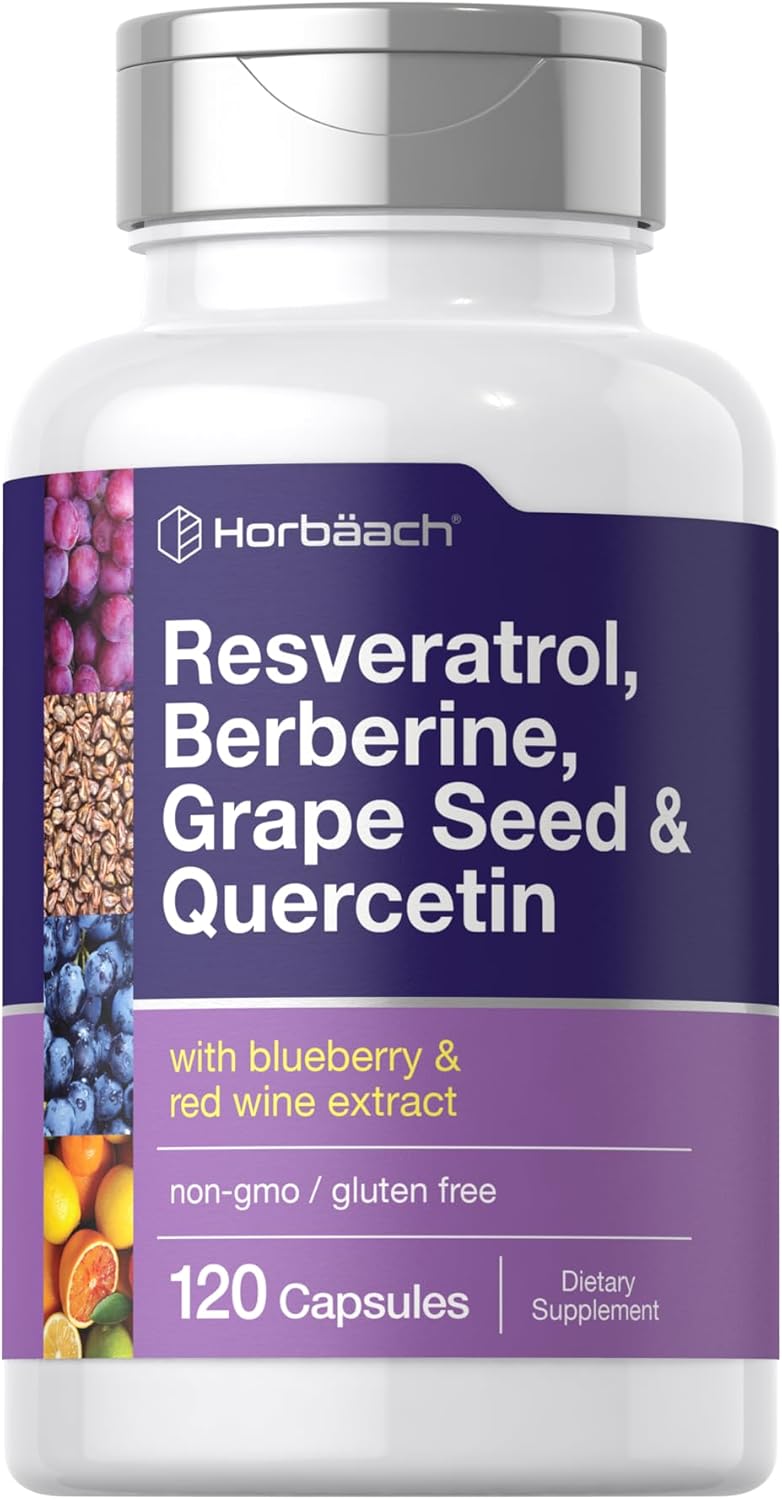 Horbäach Resveratrol Berberine Grape Seed & Quercetin | with Blueberry & Red Wine Extract | 120 Capsules