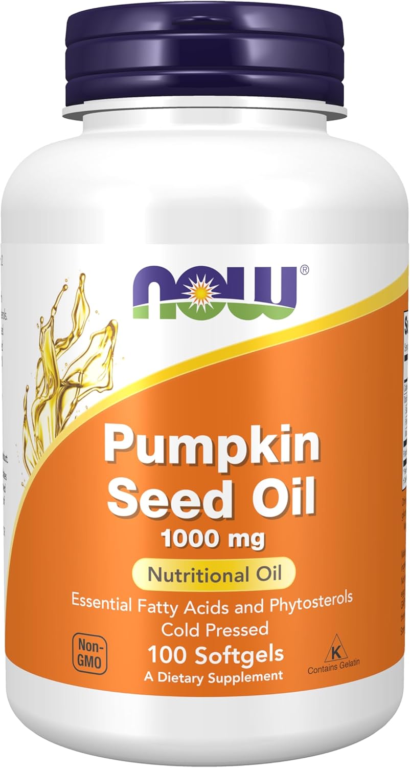 NOW Pumpkin Seed Oil 1000 mg with Essential Fatty Acids and Phytosterols Cold Pressed 100 Softgels
