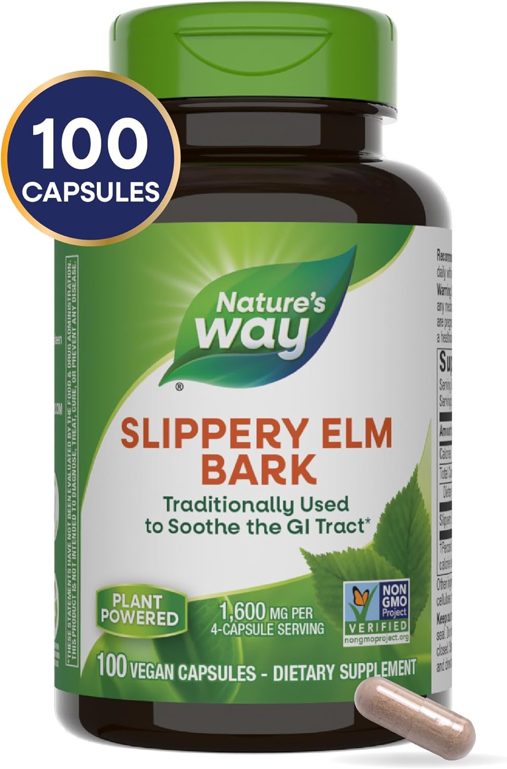 Nature's Way Slippery Elm Bark Traditional Support to Soothe the 100 Caps