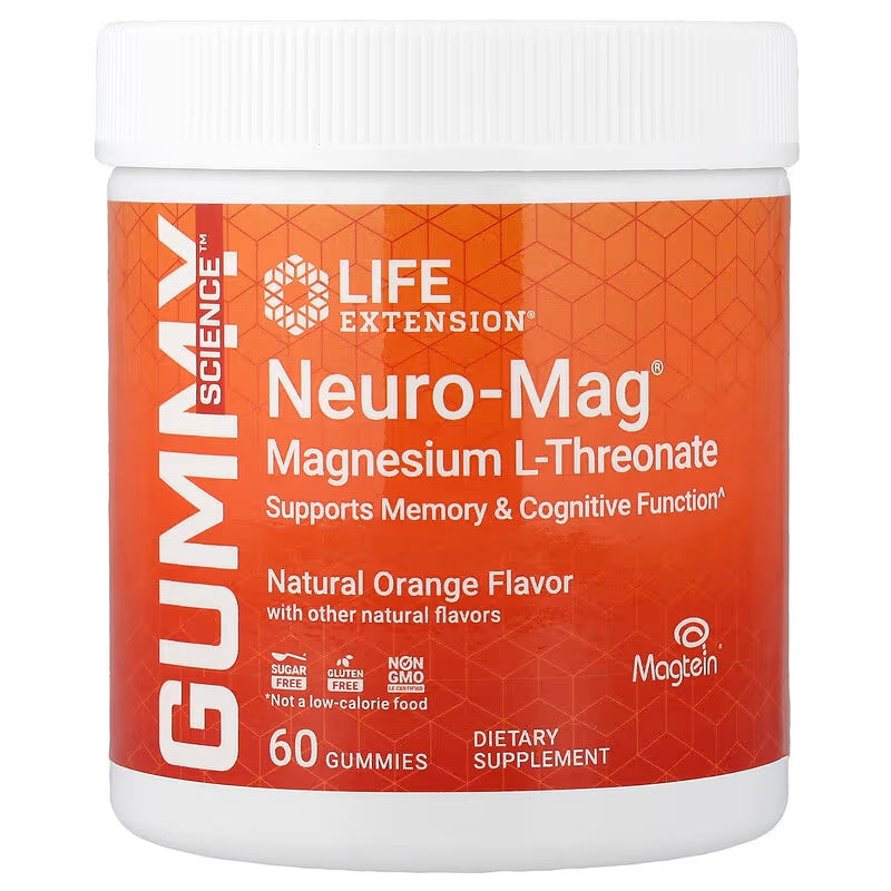 Life Extension Neuro-Mag Magnesium L-Threonate Magtein Natural Orange 60 Gummies