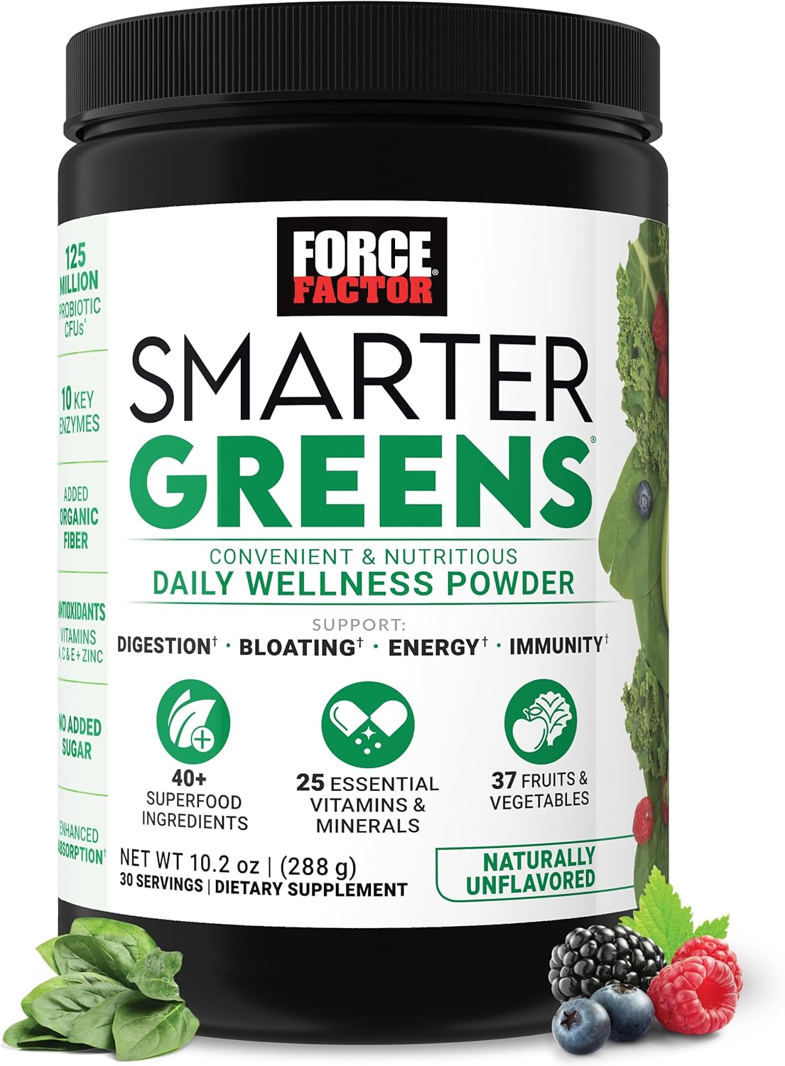 Force Factor Smarter Greens Detox Daily Gut Health Digestion 125 Million CFUs of Probiotics
