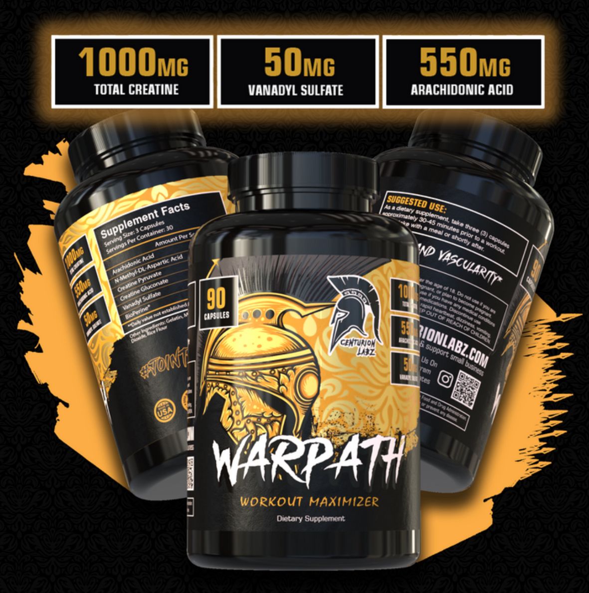 Centurion Labz Warpath Maximizer Workout Creatine Complex Daa Aspartic acid + Vanadyl sulfate 90 Kapsül