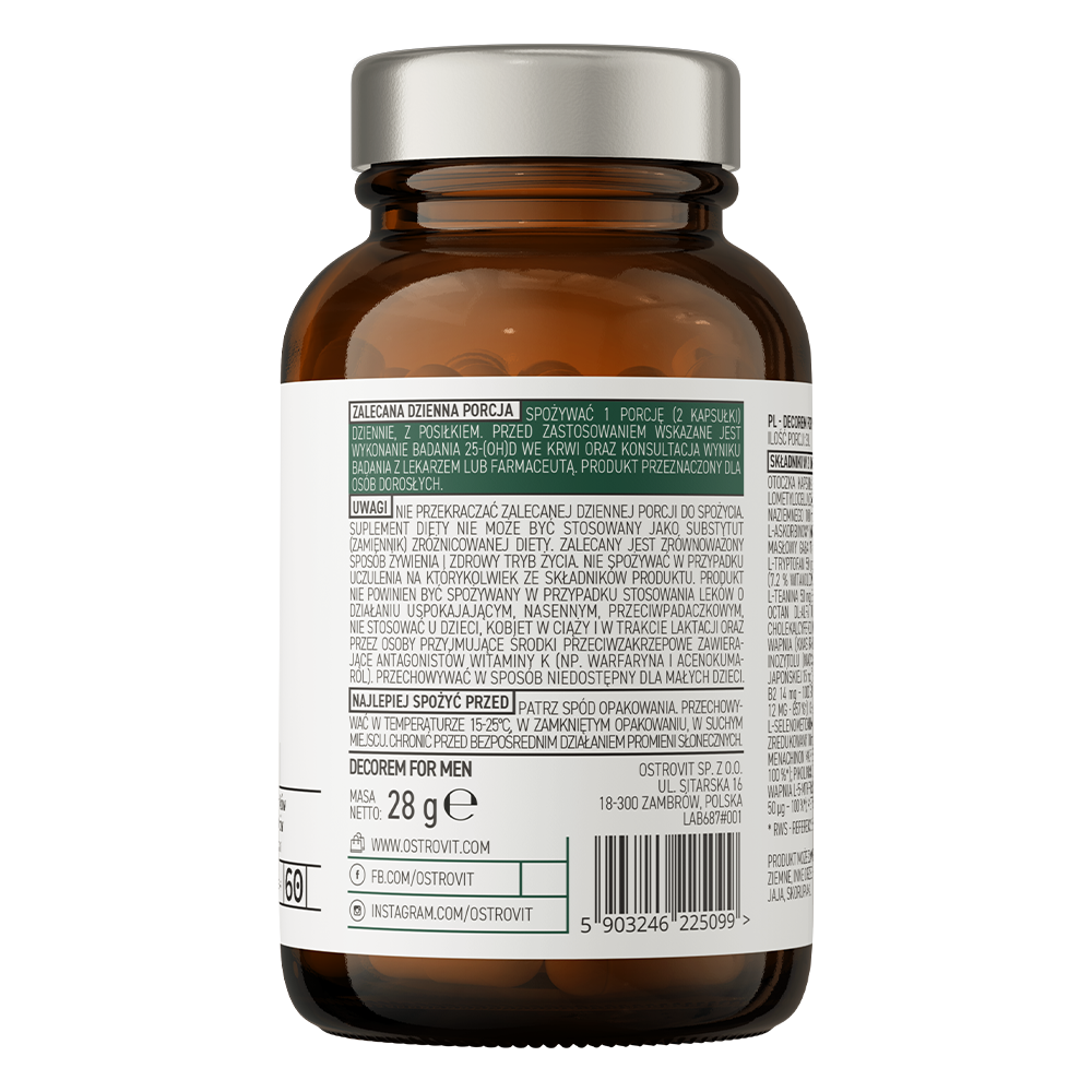 Ostrovit Decorem For Men Vitamin 60 caps (L-theanine+Zinc+L-tyrosine+vitamin C+D3+niacin+Kelp+B12)