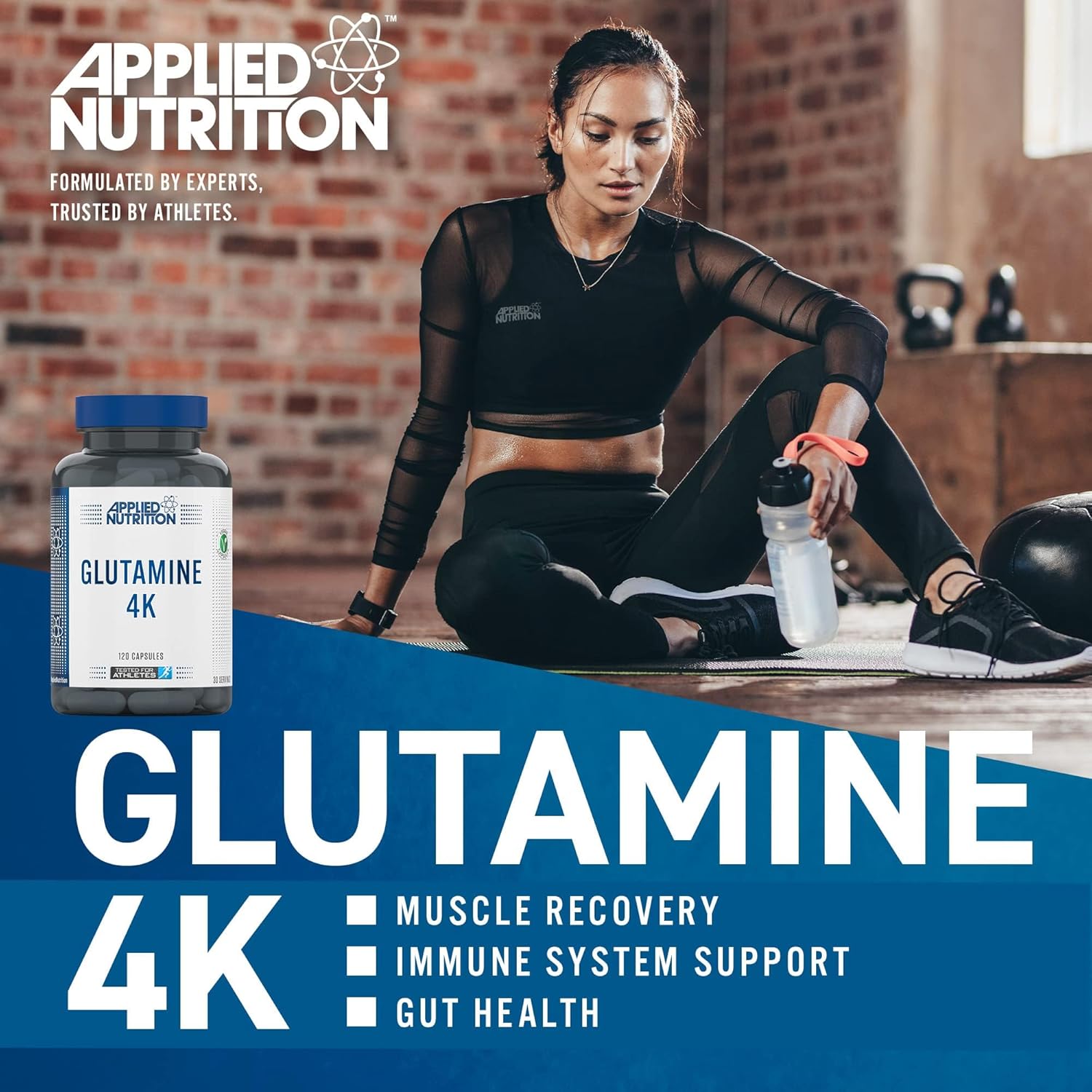 Applied Nutrition Glutamine 4K L Glutamine 4000 mg Restore Amino Acid Levels 120 Caps