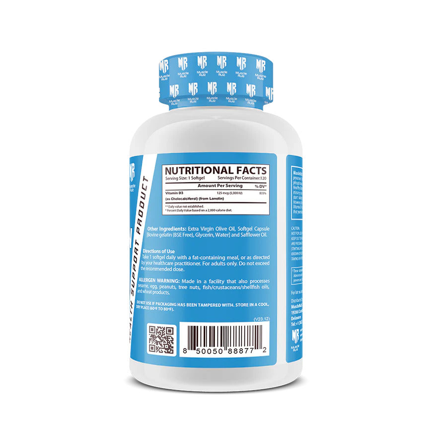 Muscle Rulz Vitamin D3 5000 120 Soft Gels