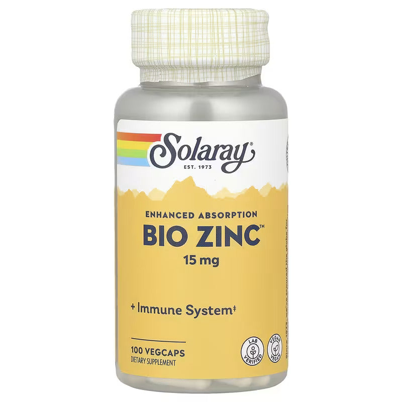 Solaray Bio Zinc 15 mg Zinc Citrate Zinc Picolinate Minerals Complex for Healthy Immune System 100 VegCaps