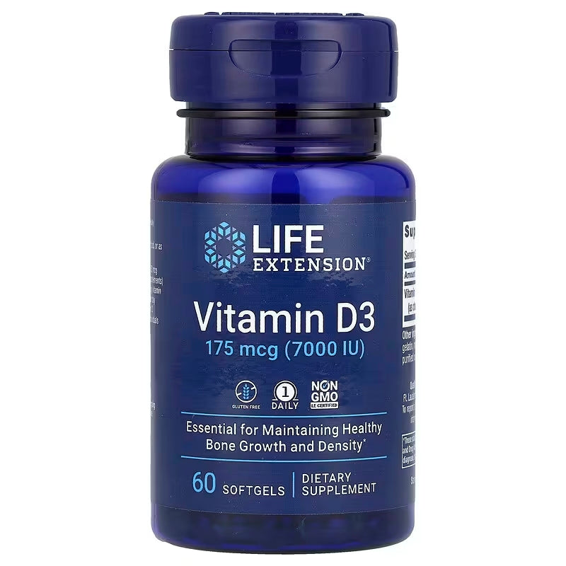 Life Extension Vitamin D3 175 mcg 7000 IU Immune System Bone Health, Brain 60 softgels