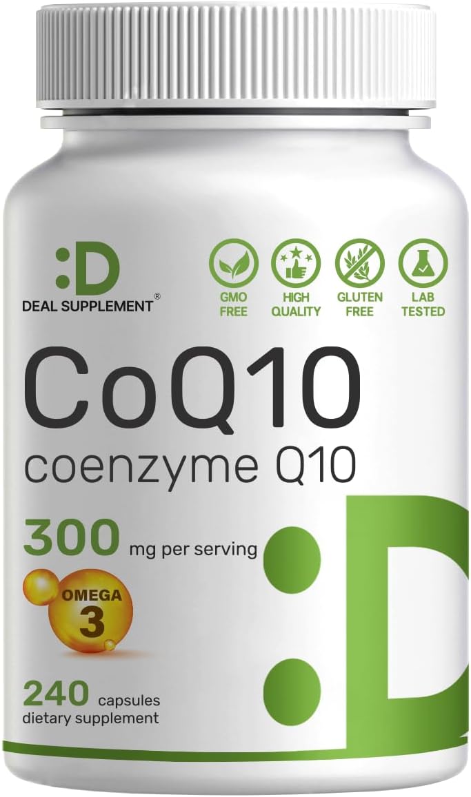 DEAL SUPPLEMENT CoQ10 Bioavailable Coenzyme Ubiquinon Omega 3 Heart Energy Brain Health Antioxidant Support 240 Caps