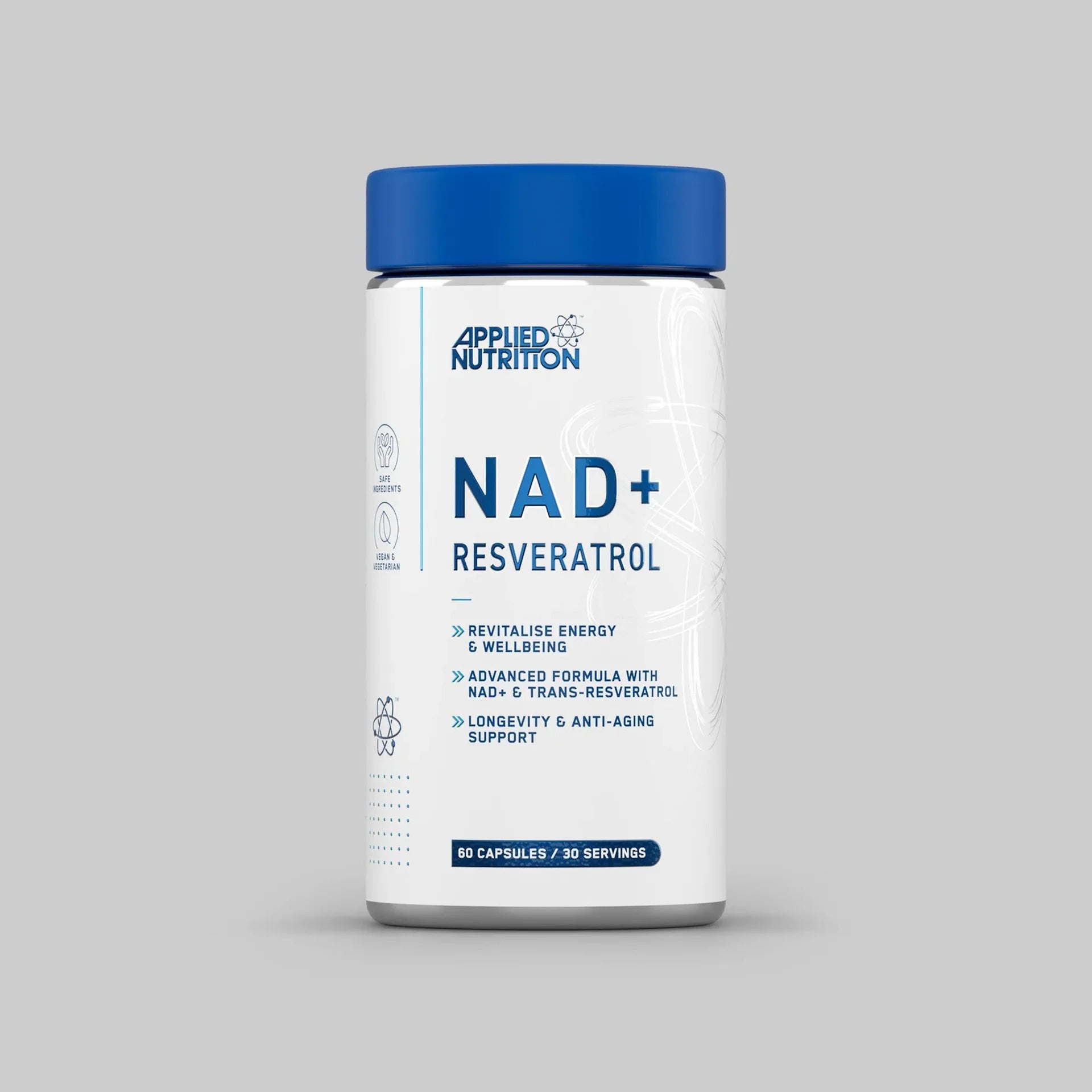 Applied Nutrition NAD+ Trans-Resveratrol Cellular Energy Antioxidant Support & Daily Wellness Formula 60 Caps