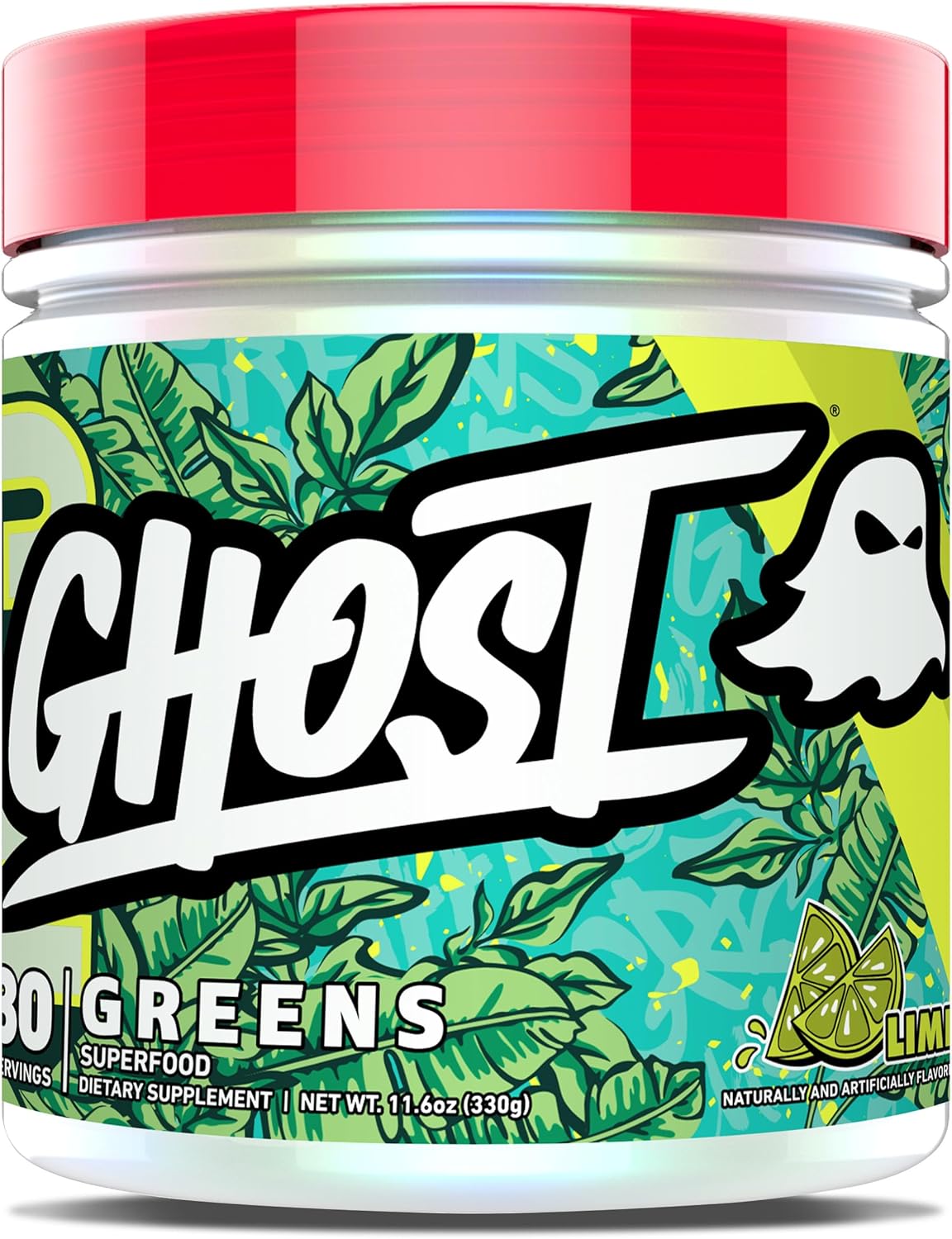 GHOST Greens Spirulina, & Chlorella, Prebiotics, 10 Billion CFU Probiotic & Digestive Enzymes 330 Gr