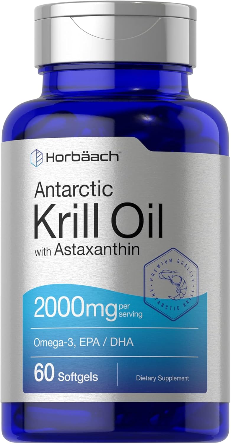 Horbäach Antarctic Krill Oil 2000mg Omega-3 EPA DHA with Astaxanthin 60 Softgel