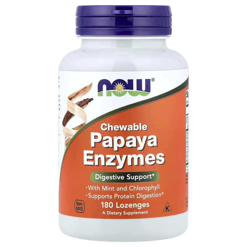 NOW Foods Chewable Papaya Enzymes Digestive Enzymes Mint and Chlorophyll 180 Lozenges