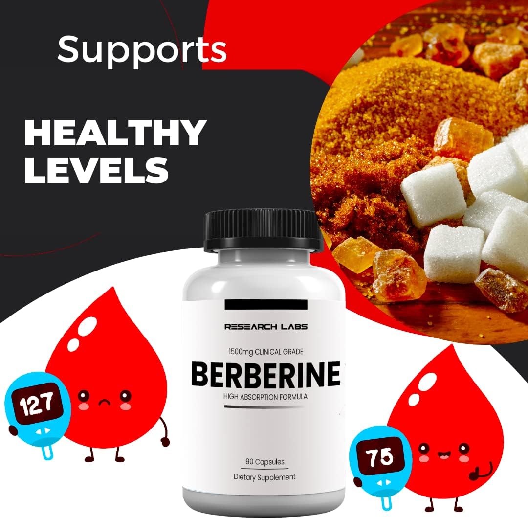 Research Labs Clinical Grade Berberine High Absorption Formula & BerberQuil Glucose 500mg 90 Caps