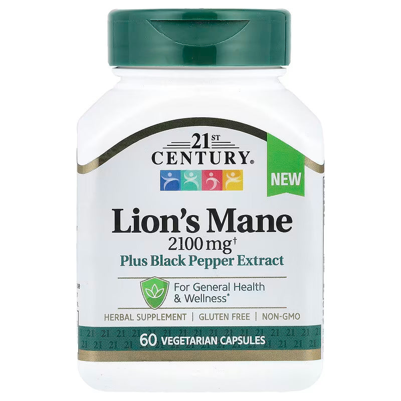 21st Century Lion's Mane Mushrooms Brain & Cognitive 2,100 mg 60 Vegetarian Caps