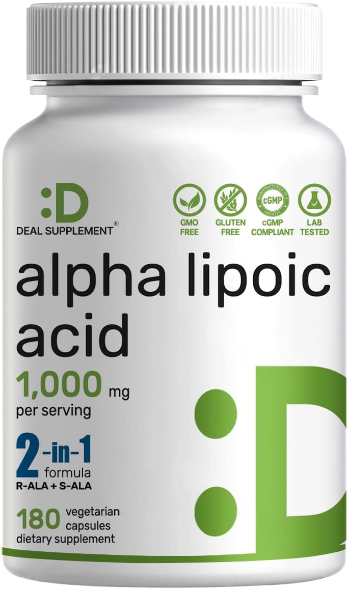 Deal Supplement Alpha Lipoic Acid 1000mg ALA & S-ALA Energy & Nervous System 180 Veggie Caps