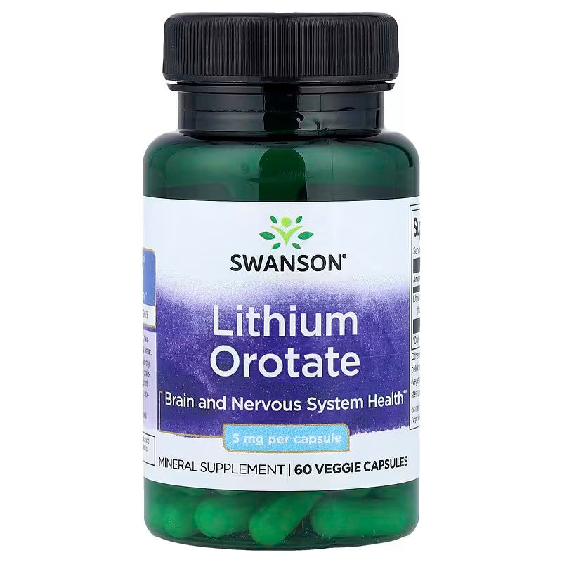Swanson Lithium Orotate 5 mg Cognitive Brain Nervous System Health 60 Veggie Caps