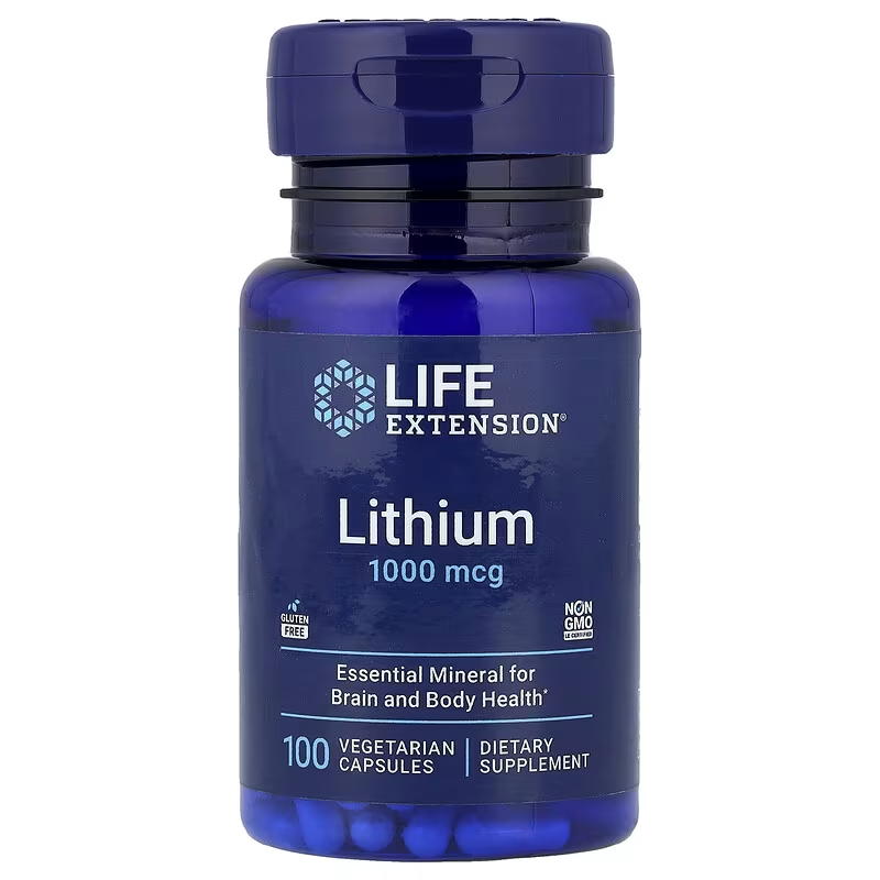Life Extension Lithium Brain & Cognitive 1,000 mcg 100 Vegetarian Capsules