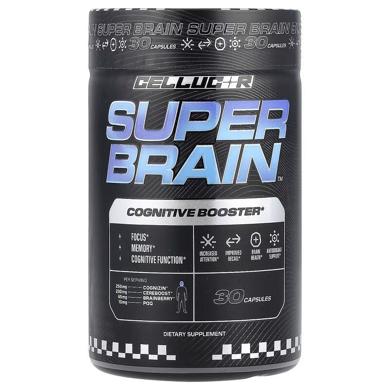 Cellucor Super Brain Cognitive Focus Vitamin B12 Folate Acetyl-L-Carnitine Cognizin Citicoline PQQ 30 Caps