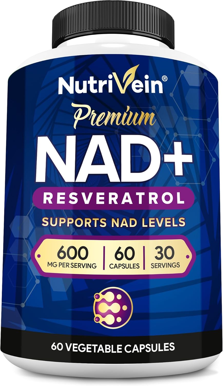 Nutrivein Premium NAD + Resveratrol 600 mg Aging Cognition Metabolism Overall Well-Being 60 Caps