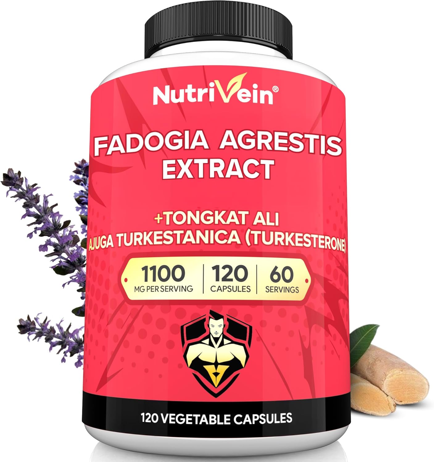 Nutrivein Premium Fadogia Agrestis and Tongkat Ali with Turkesterone - 1100 mg - 120 Caps Strength, & Recovery for Men & Women