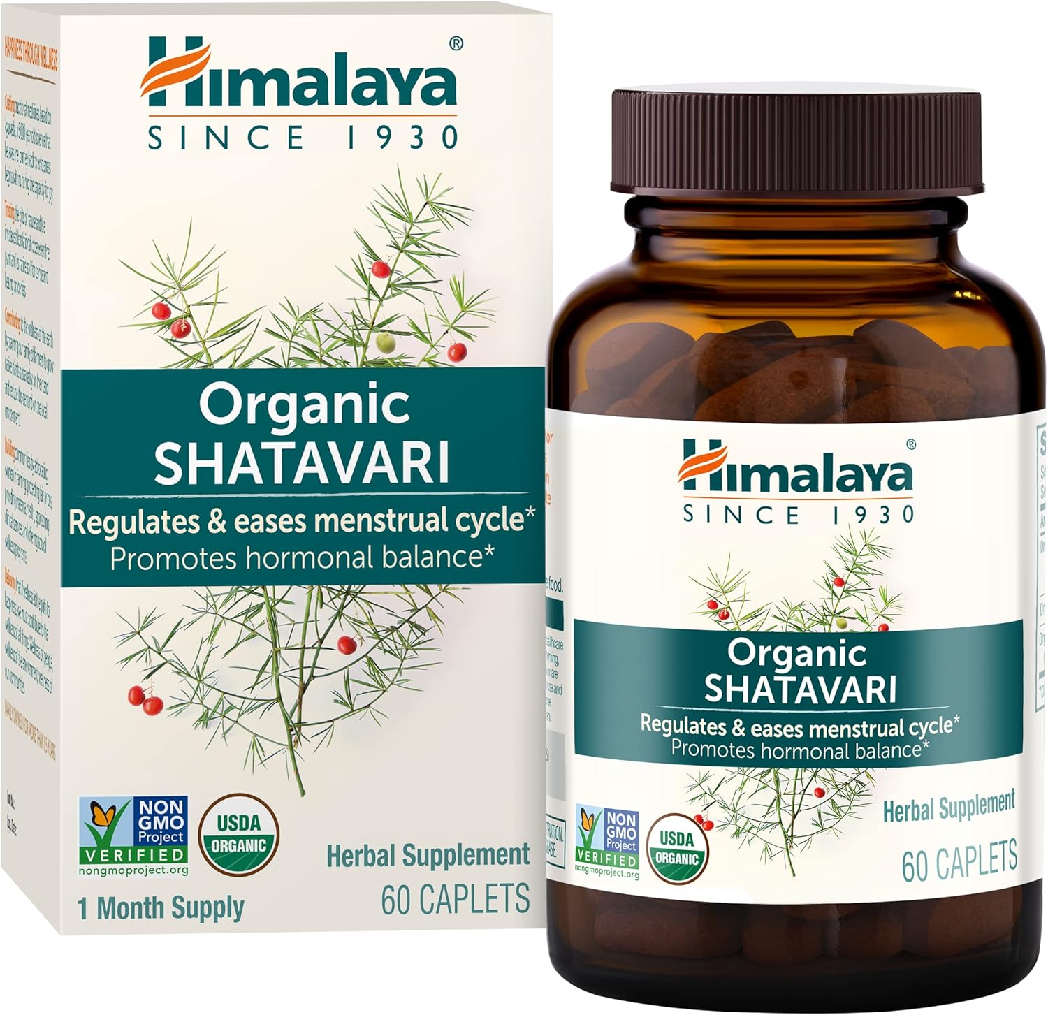 Himalaya Organic Shatavari Hormone Balance Menstrual Cramp Menopause Support 1300 mg, 60 Caplets