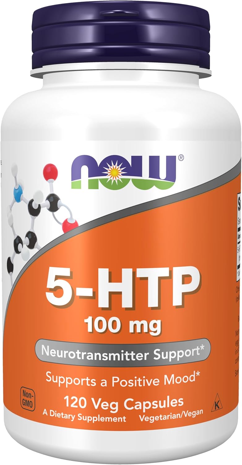 NOW 5-HTP (5-hydroxytryptophan) 100 mg Neurotransmitter Positive Mood Support 120 Veg Caps