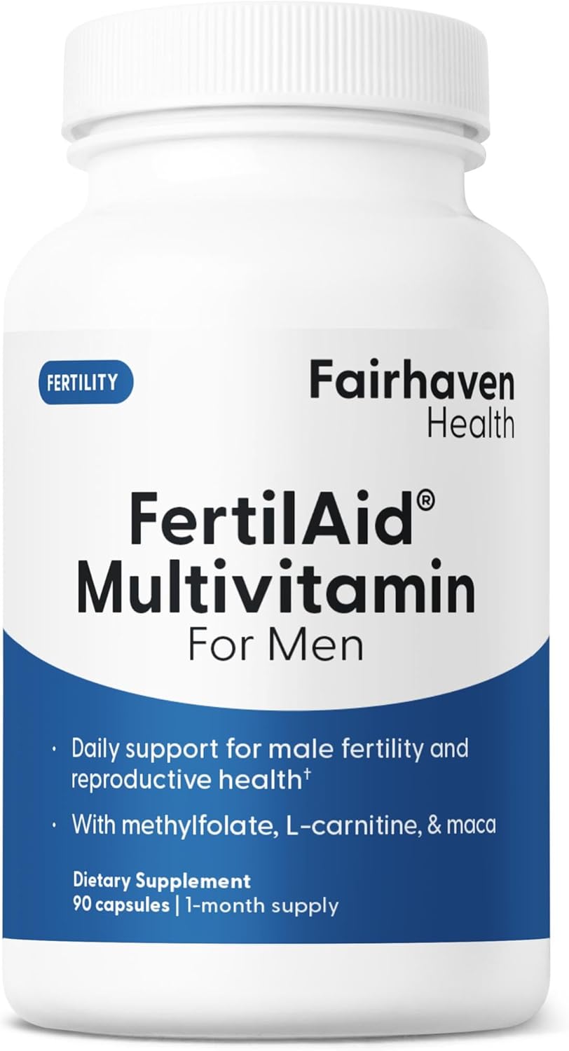 Fairhaven Health FertilAid for Men Vitamin & Multivitamin Fertility L-carnitine Zinc and Methyl Folate Maca 90 Caps