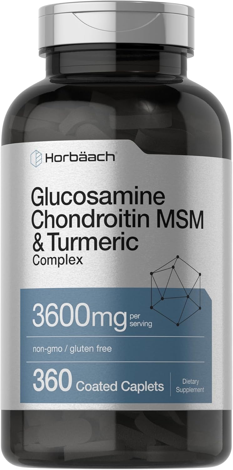 Horbäach Glucosamine Chondroitin MSM 3600 mg 360 Caplets Advanced Formula with Turmeric