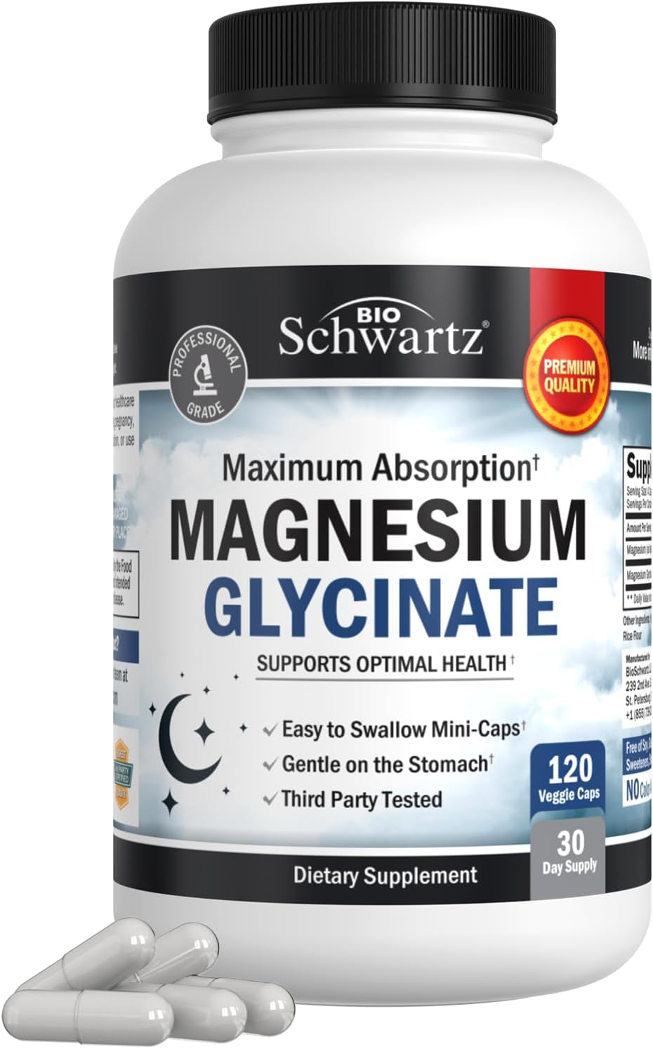 BioSchwartz Magnesium Glycinate 500mg Nerves Muscles Heart Mood and Sleep Support 120