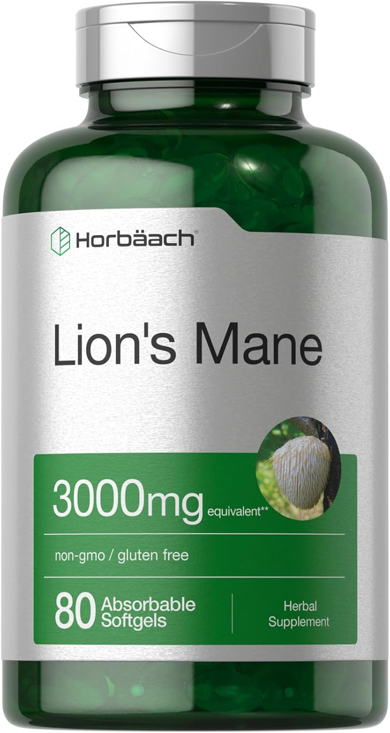 Horbäach Lions Mane Mushroom 3000mg 80 Absorbable Softgels