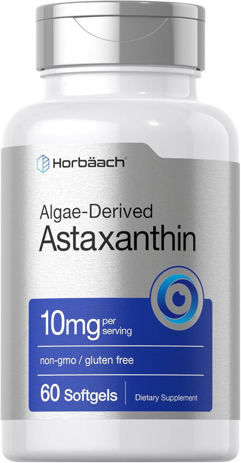 Horbäach Astaxanthin Algae Derived Eyes Skin Health 10mg 60 Softgels