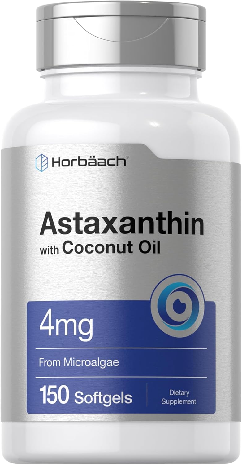 Horbäach Astaxanthin with Coconut Oil Skin Eyes Heart Support 4mg | 150 Softgels